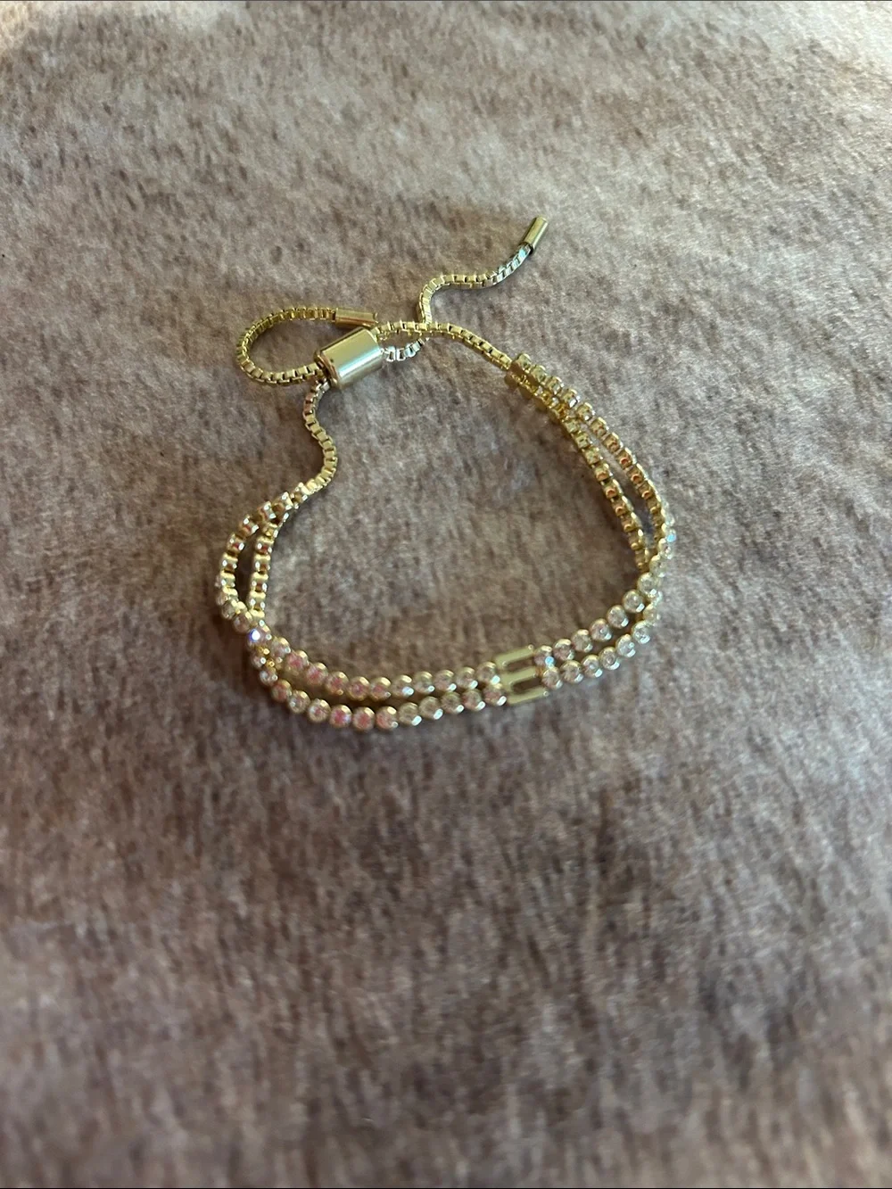 BaubleBar Gold Crystal Slider Bracelet initial E